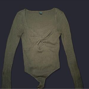 Wild Fable Olive Ribbed Long Sleeve Bodysuit